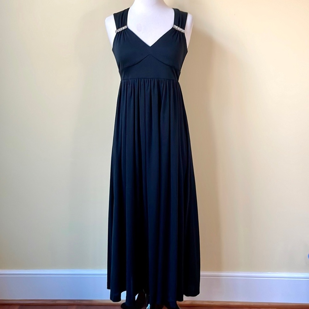 Vintage Eclat Black Jeweled Maxi Evening Dress
